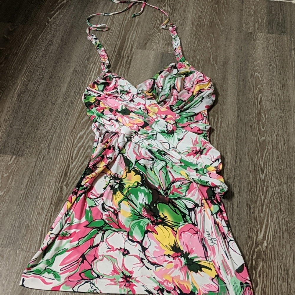 Vintage Floral halter mini dress juniors large